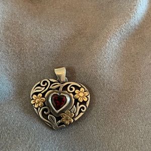 James Avery Garnet Heart Pendant with 14k gold flowers